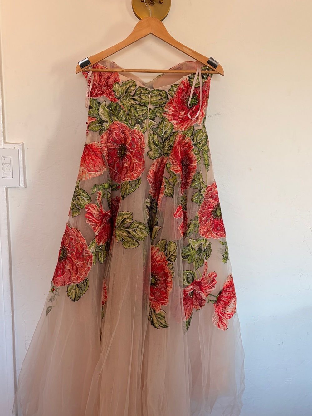 Mac Duggal Beige Strapless Floral Embroidered Midi Dress - Picture 12 of 16